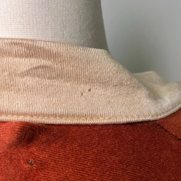 VTG 70s Burnt Orange Velour Robe Varsity Stripe Lounge Kimono Style Mid Century - Picture 16 of 16